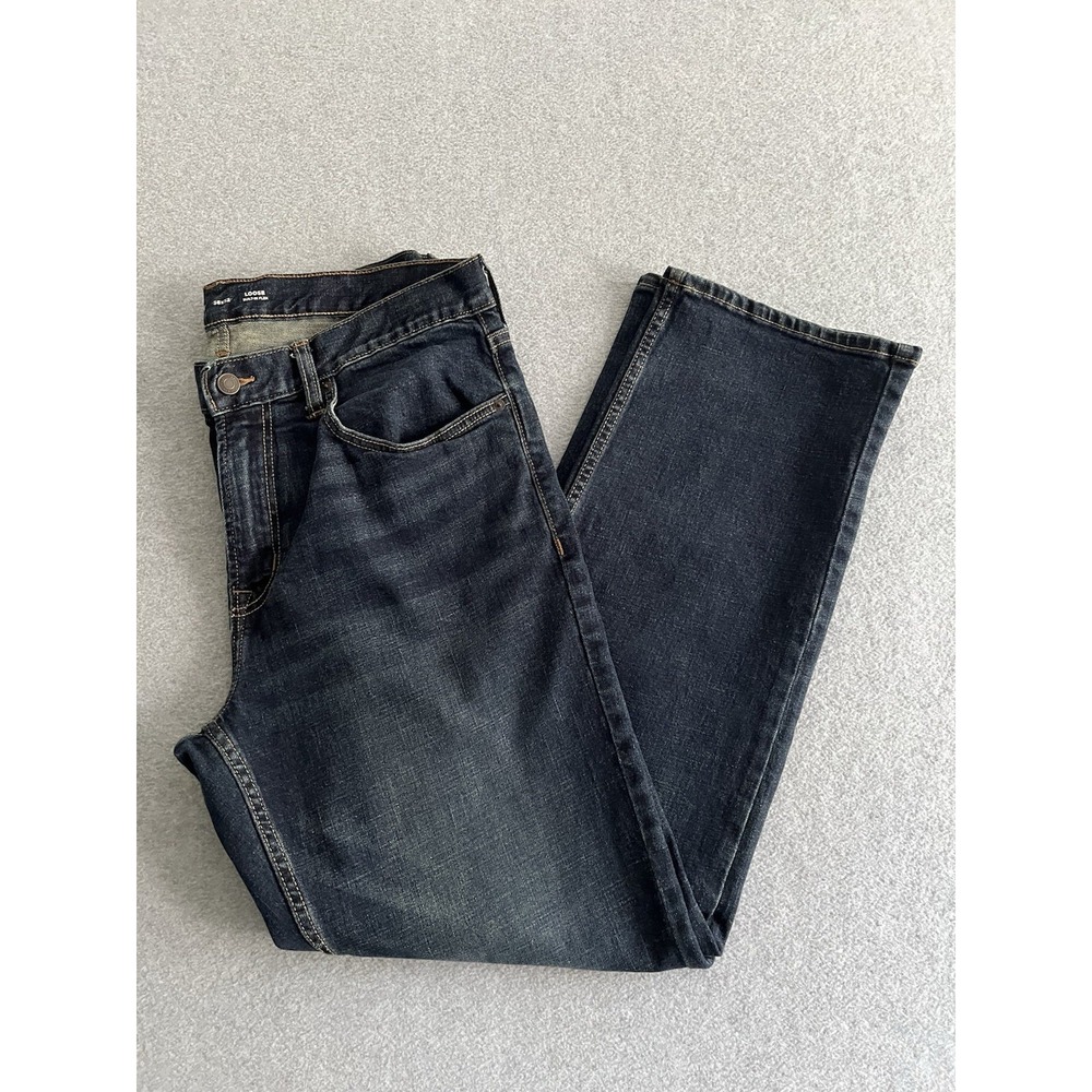 Old Navy Jeans Mens 36x32 Basic Loose Straight Leg Blue Cotton Built In Flex